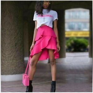 Zara High Low Pink Ruffle Skirt XS